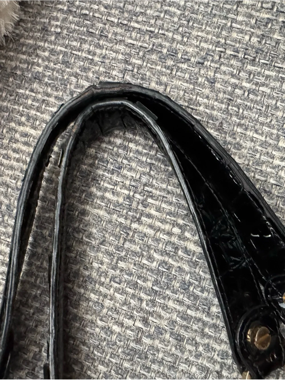 Tory Burch Black Croc-Embossed Patent Leather Tote Shoulder Bag Gold Hardware